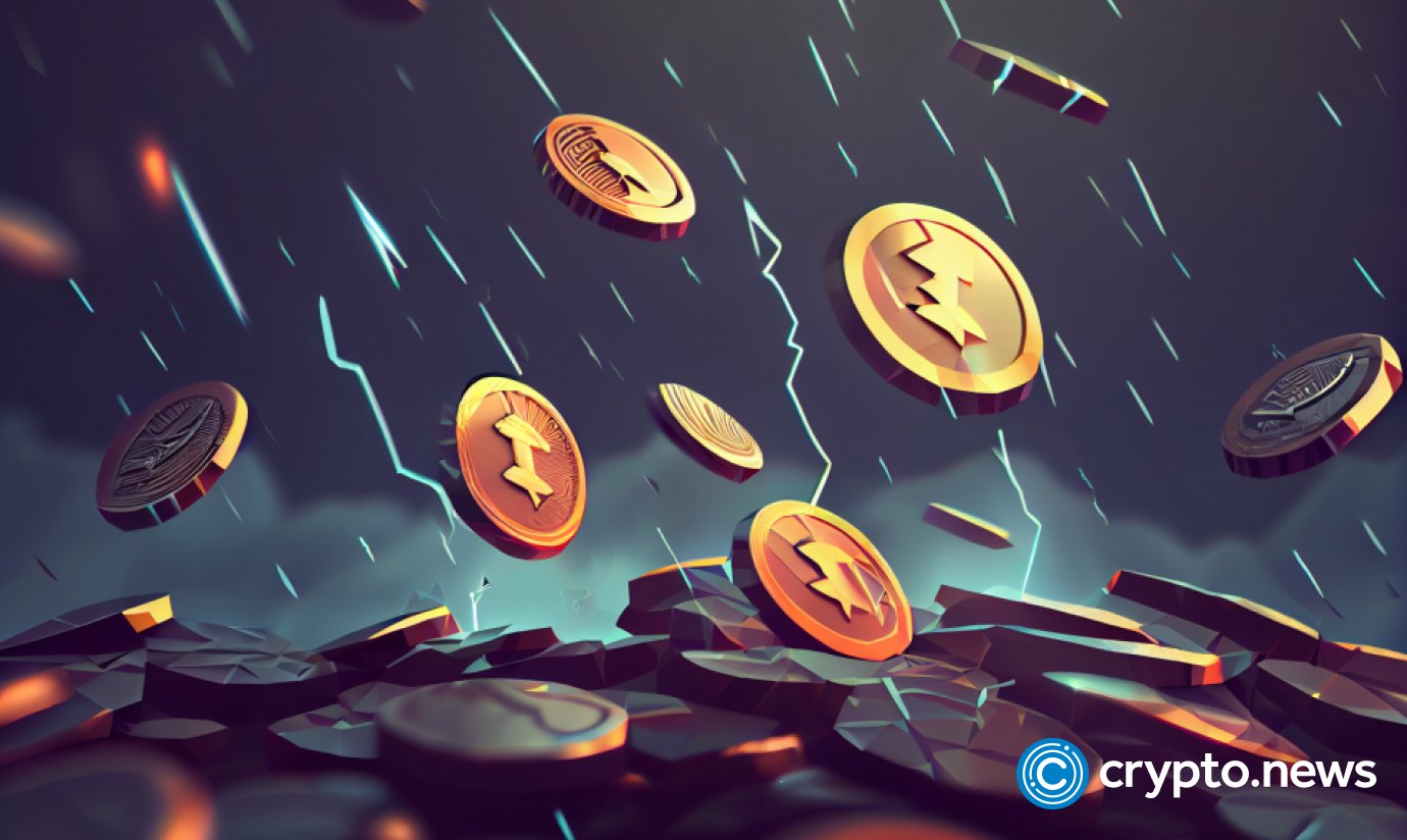 crypto news coins flying lightning blurry background low poly
