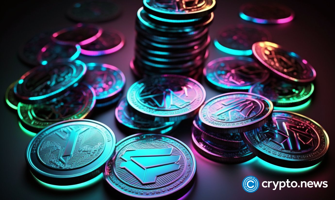 crypto news coins without logo virtual space hologram dark neon color cyberpunk
