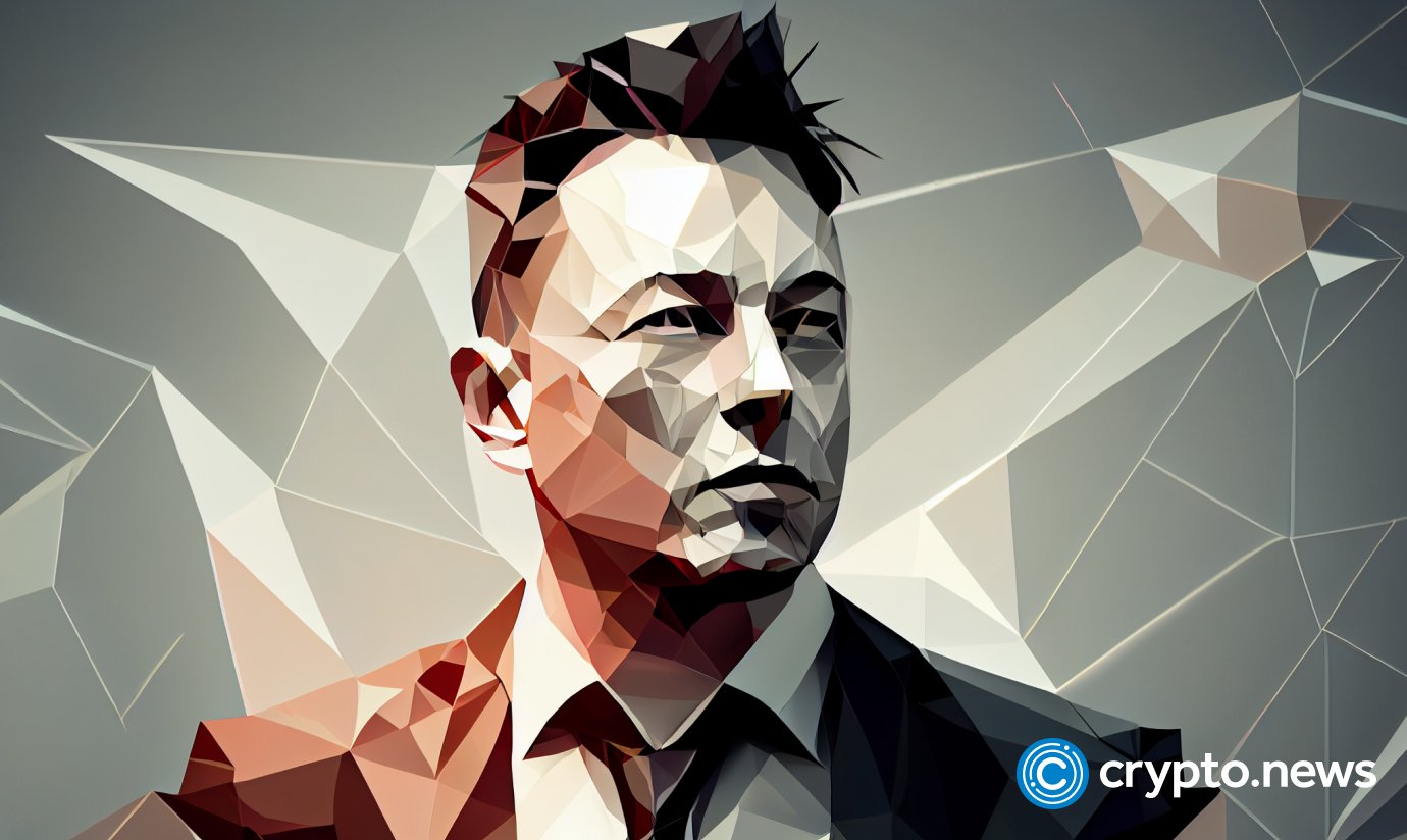 crypto news elon musk front view portrait blurry background day light low poly style