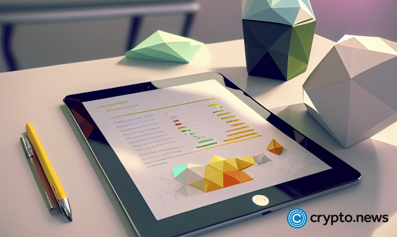 crypto news ipad on the table with a check list on the display white office background side view low poly styl