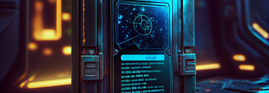 crypto news metal wallet that lies on the control panel of the space station dark neon color galaxy on the background cyberpu