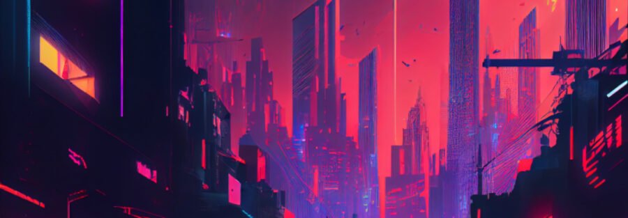 crypto news neural networks city background general view bright neon color cyberpunk 1
