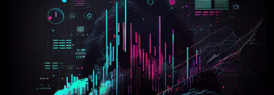 crypto news the trading chart is going down dark neon color galaxy on the background cyberpunk