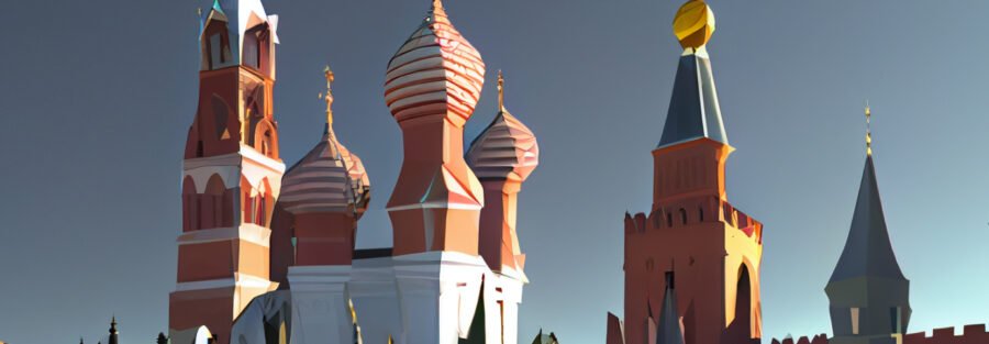 crypto news Kremlin side view open space blurry background day light low poly style