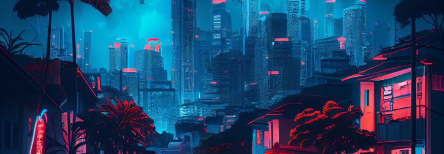 crypto news Singapore general view town background bright neon color cyberpunk
