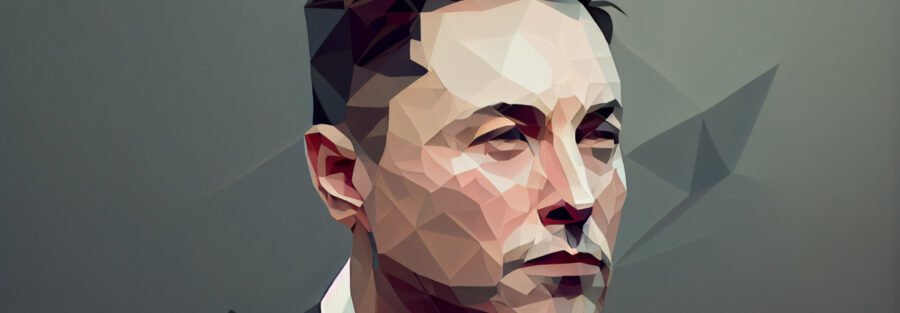crypto news elon musk front view portrait blurry background day light low poly styl