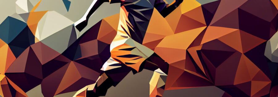 crypto news football player kick a ball bright blochain blurry background low poly styl