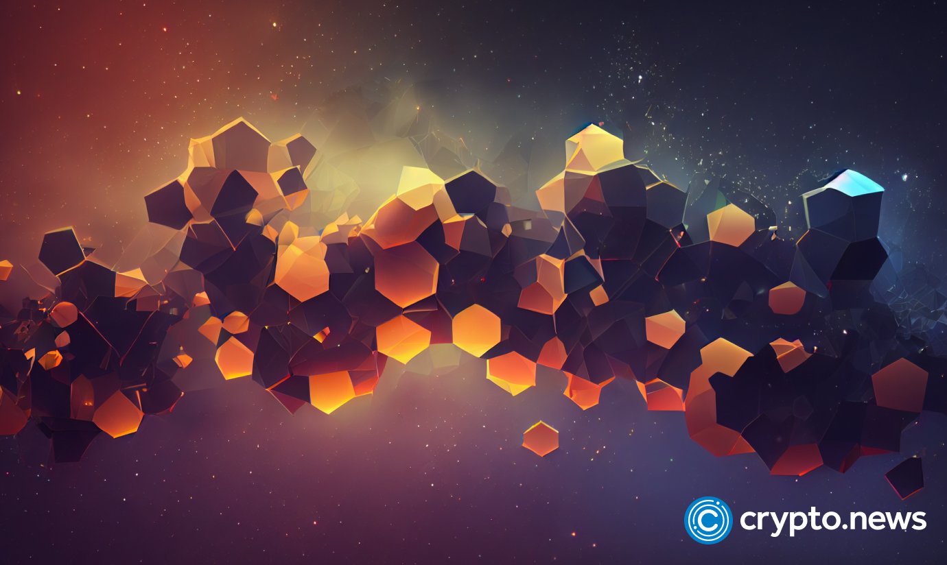 crypto news molecular chain glow effect fog around epic space background low poly style