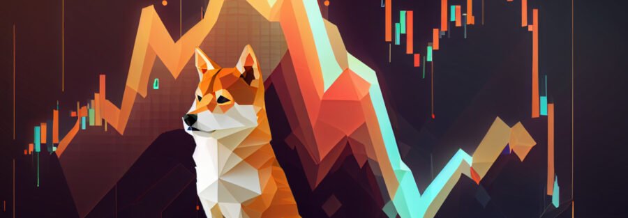 crypto news sad shiba inu front view portrait cartoon character space background low poly style