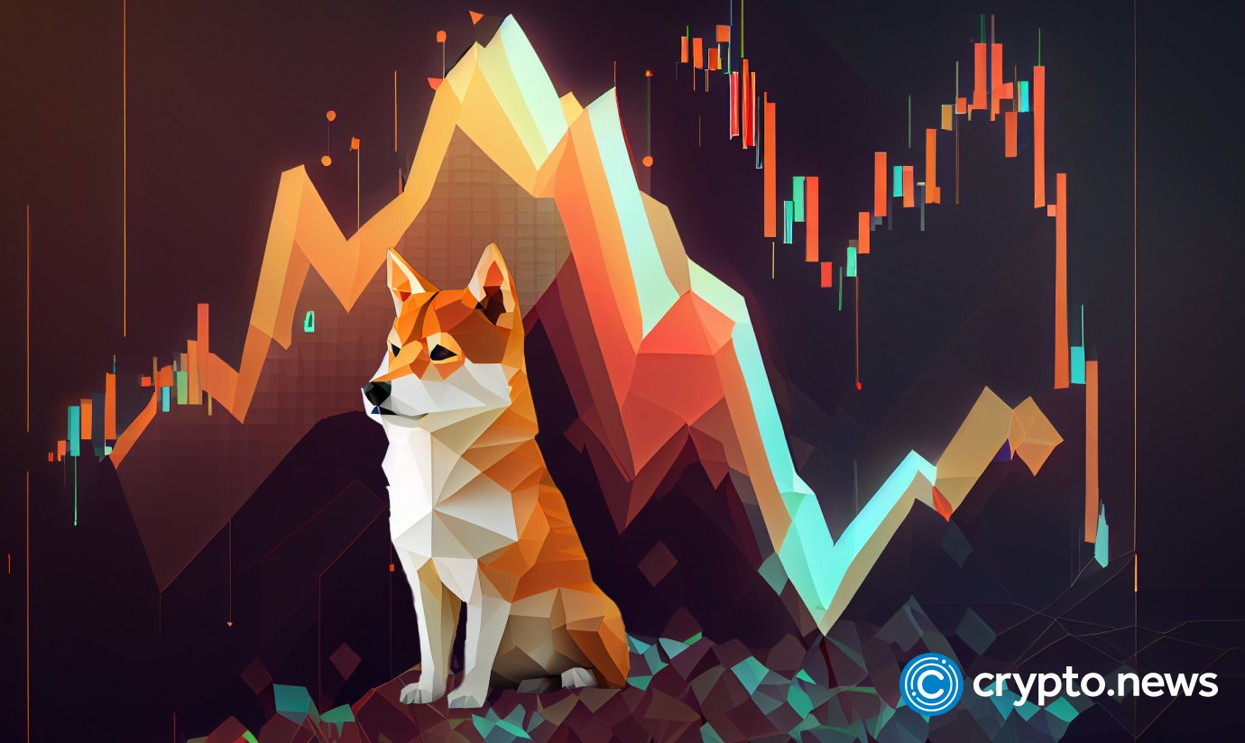 crypto news sad shiba inu front view portrait cartoon character space background low poly style
