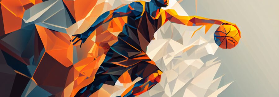 crypto news basketball player stay opposite football bright blurry background low poly style