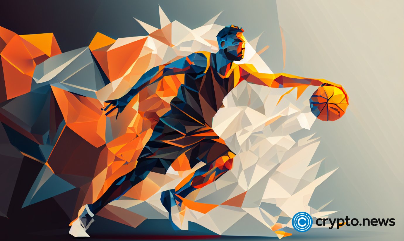 crypto news basketball player stay opposite football bright blurry background low poly style