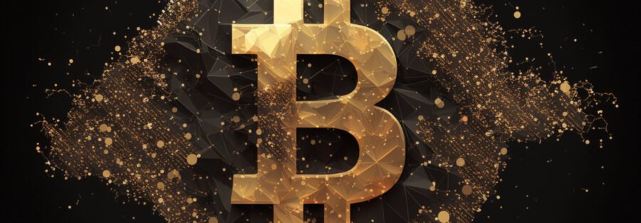 crypto news bitcoin sign stardust background low poly