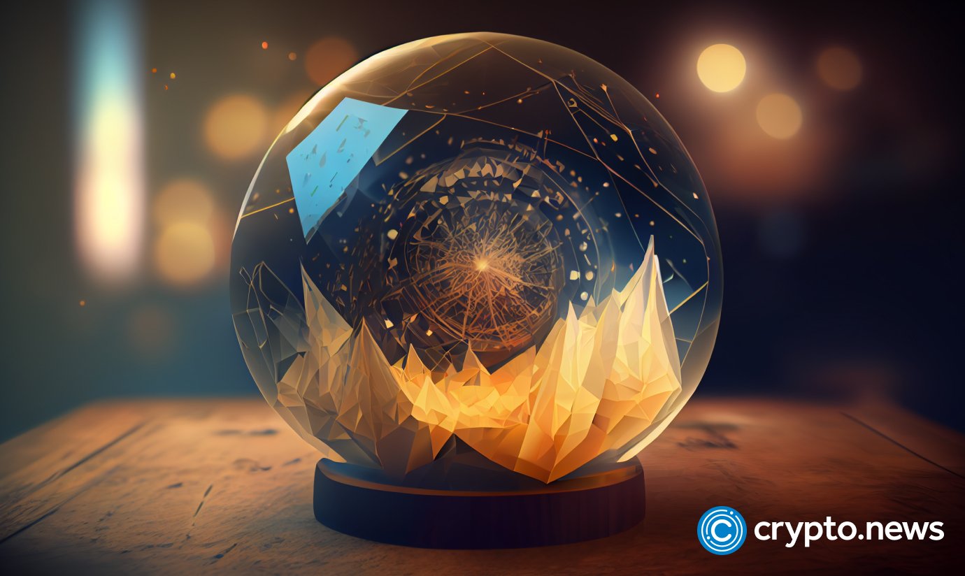crypto news orb of predictions on the table trading graphics inside blurry background low poly
