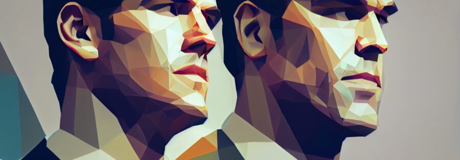 crypto news winklevoss twins front side view blurry office background low poly styl